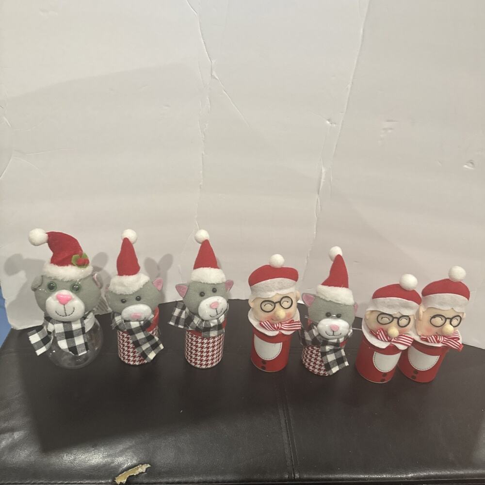 Lot of 7 Christmas Santa & Cat Treat Holders Candy Cups Holiday Decor